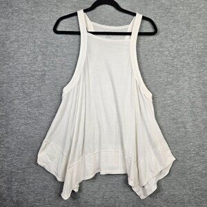 PILCRO Women's White Cotton Hankey Hem Swing Tank Tops Size S